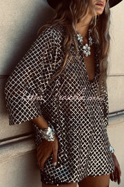 Sequin V-Neck Half Sleeve Loose Party Top