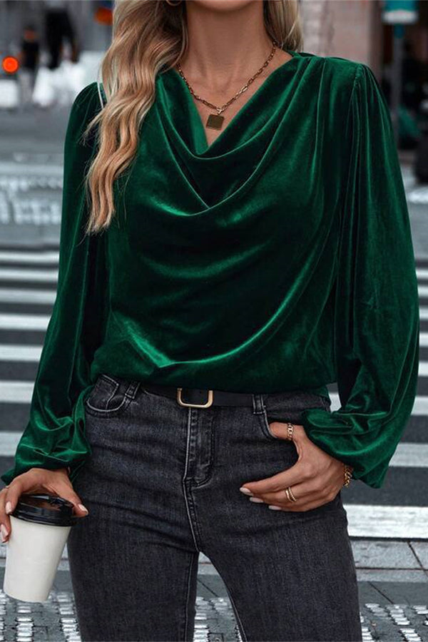 Velvet Long Sleeve V-Neck Loose Top | Vacation Blouse