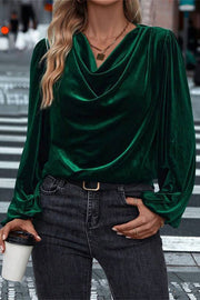 Velvet Long Sleeve V-Neck Loose Top | Vacation Blouse