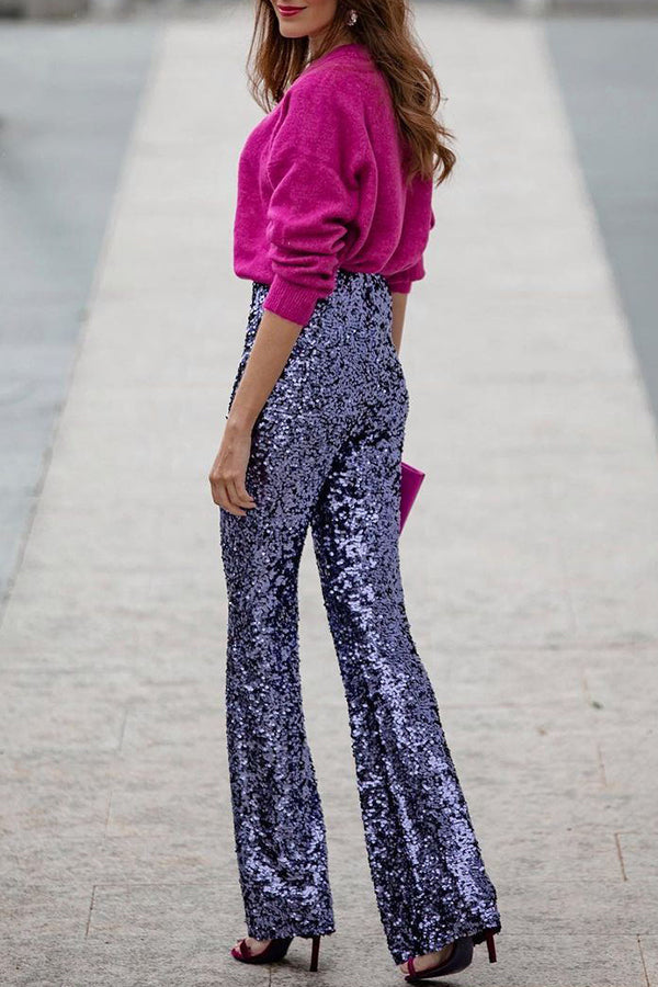 Pantalon évasé taille haute à paillettes – Fête et soirée