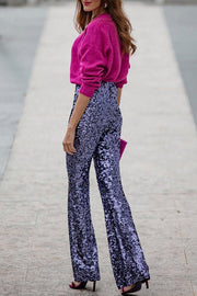 Pantalon évasé taille haute à paillettes – Fête et soirée