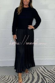 Knitted Maxi Dress | Round Neck Long Sleeve Patchwork