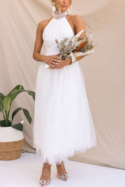 Tulle Halter Maxi Dress with Gathered Detail