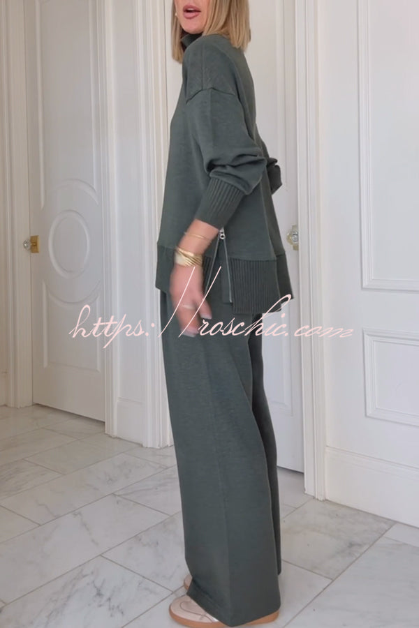 High-Neck Long Sleeve Sweatshirt and Loose Pants Lounge Set
