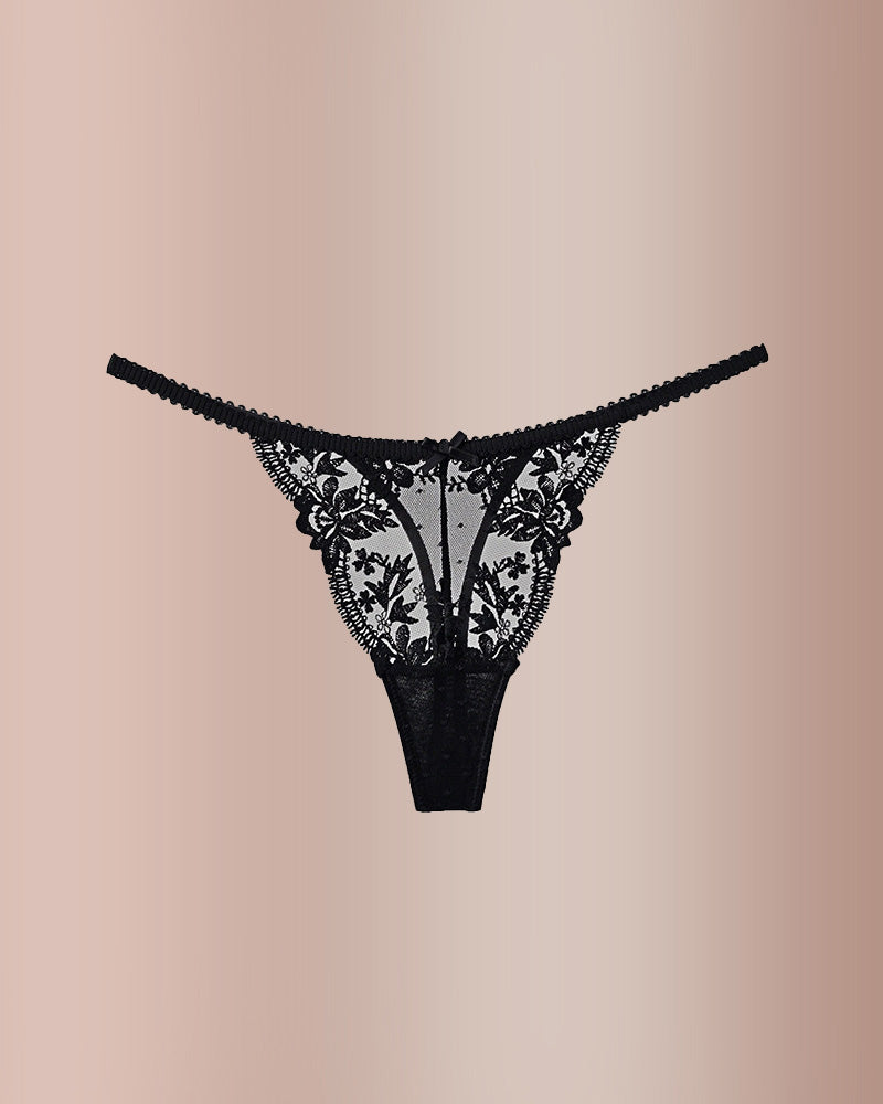 French Embroidered Sheer Lace Thong