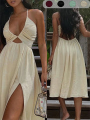 Summer New Sexy V-Neck Dress, Loose Beach Style Split Dress, Women's Chic Fashionable Long Dress, Casual Beach Sundress, Perfect for Vacation