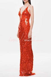 Fish Scale Sequin Cutout U-Neck Slip Maxi Dress