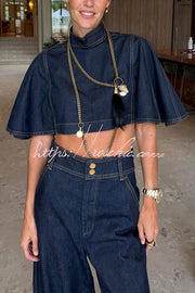 High Rise Denim Harem Pants with Ankle Strap Buckle