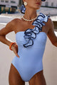 Striped One-Shoulder 3D Floral One-Piece Swimsuit