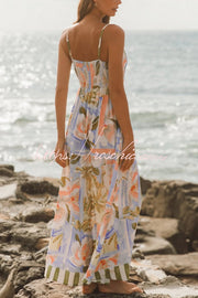 Printed Square Neck Spaghetti Strap Casual Maxi Dress