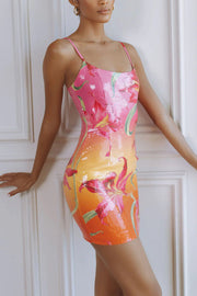 Sequin Printed Spaghetti Strap Slim-Fit Mini Dress