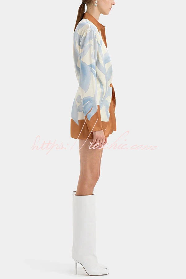 Satin Colorblock Tie-Up Shirt Mini Dress | Long Sleeve