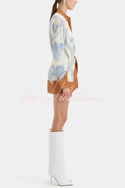 Satin Colorblock Tie-Up Shirt Mini Dress | Long Sleeve