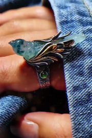 Bague ouverte oiseau de style chinois en alliage de cuivre