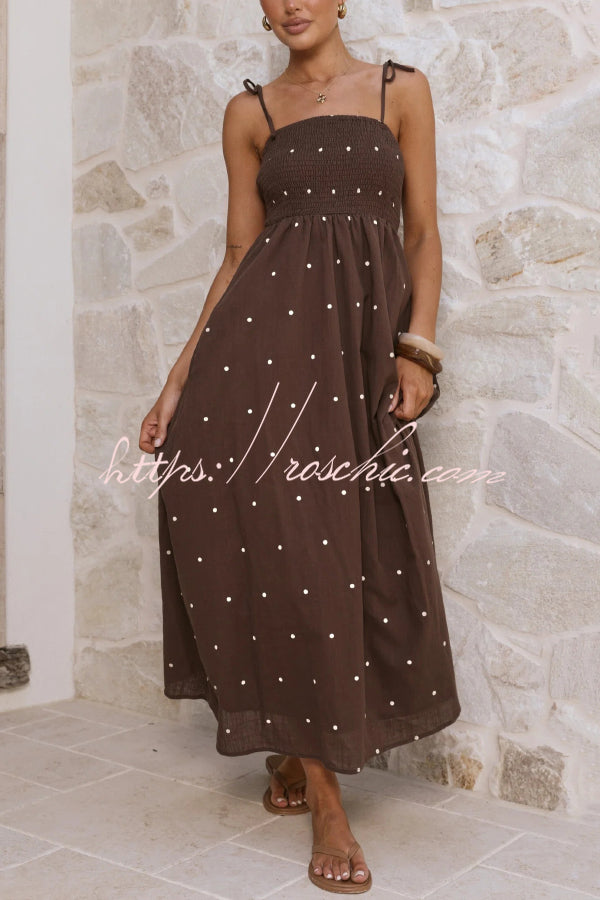 Polka Dot High-Waisted Pleated Maxi Dress, Sleeveless
