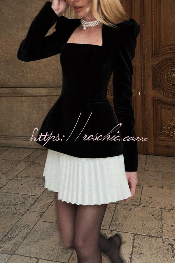 Velvet Square Neck Mini Dress with Pearl Back Detail