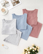 Ribbed Knit Pajama Set – Tank Top & Shorts