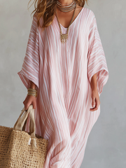 Pink Striped Kaftan Dress – Bohemian Midi Style