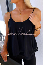Ruffle Hem Flowy Cami Top – Loose Fit Sleeveless