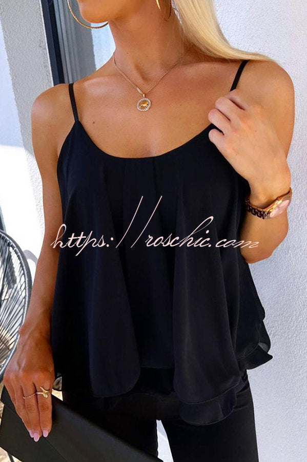 Ruffle Hem Flowy Cami Top – Loose Fit Sleeveless