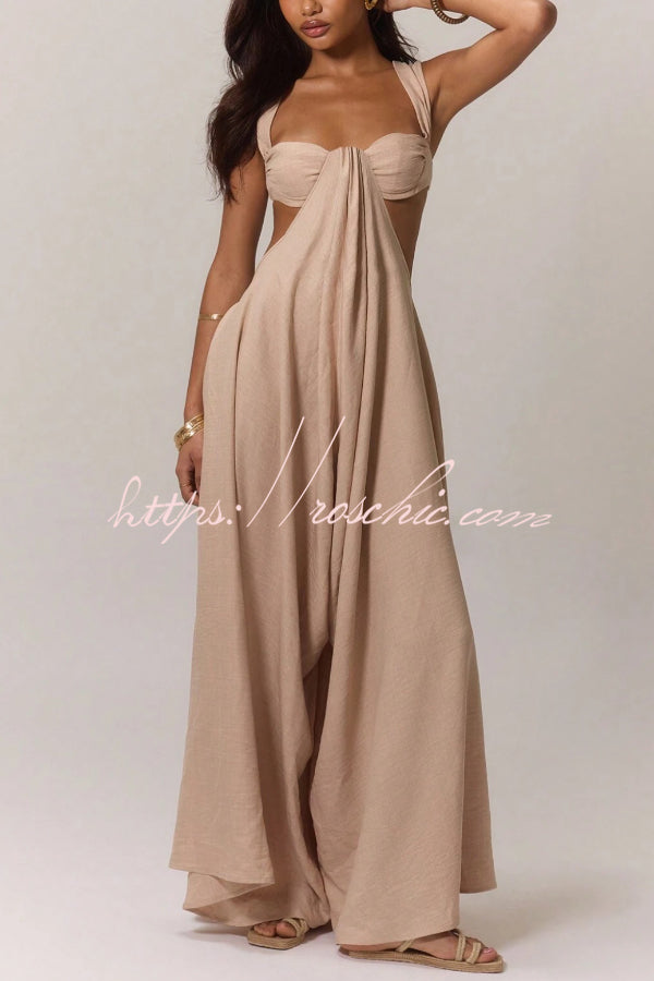 Women's Wide-Leg Jumpsuit – Square Neck Sleeveless Loose Fit
