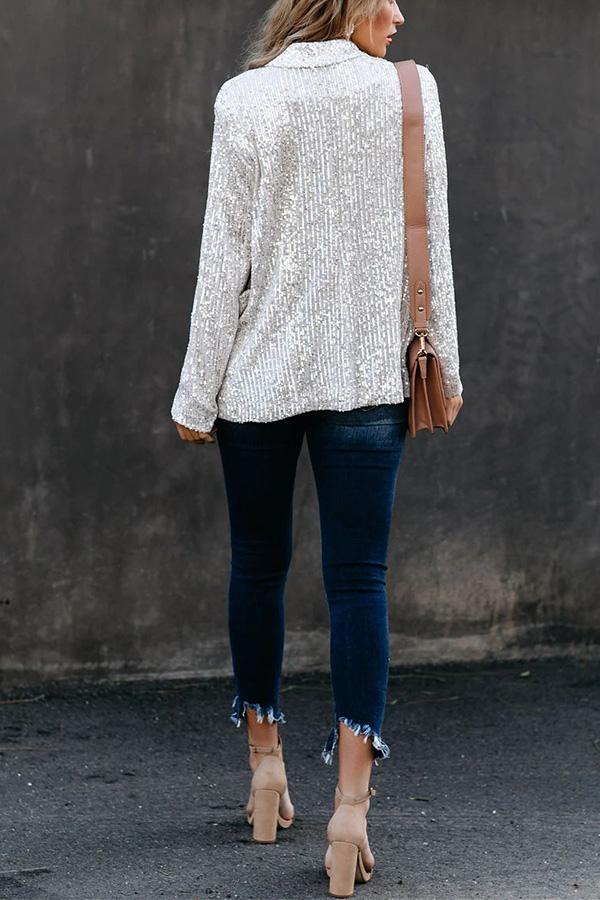 Long Sleeve Sequin Blazer with Lapel Collar