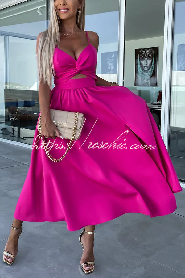 Sleeveless V-Neck Cutout Midi Dress with Pockets