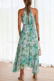 Floral Cutout Neck Pleated Midi Dress – Loose Fit