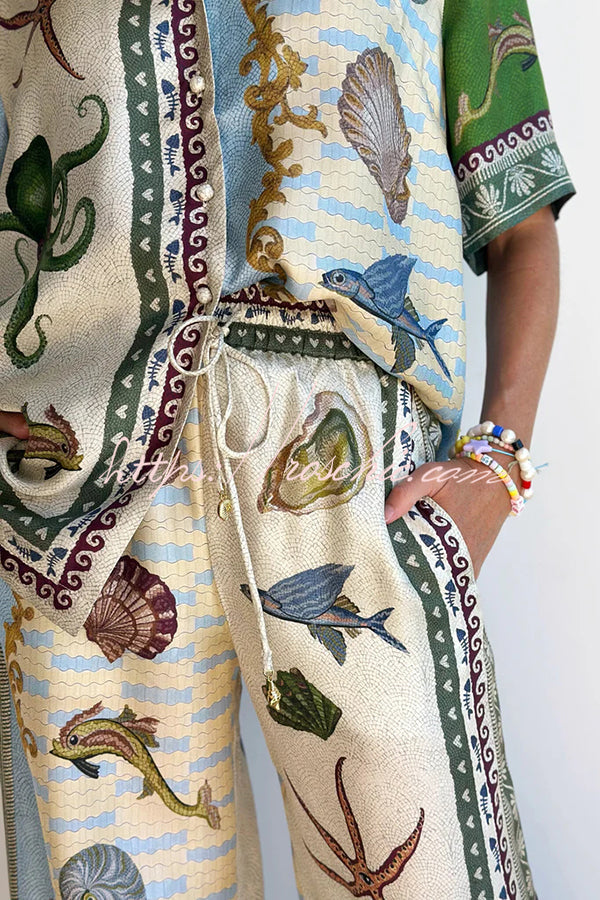 Satin Printed Short Sleeve Shirt & Pants Set