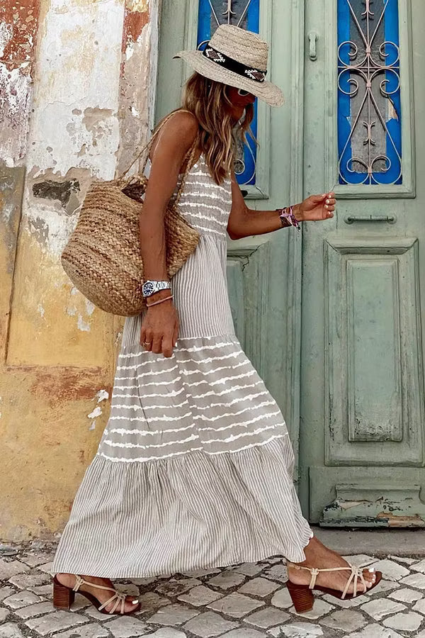 Striped Halter Neck Maxi Dress – Sleeveless A-line
