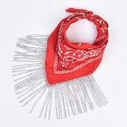 Retro Diamond Tassel Square Scarf – Polyester Accessory