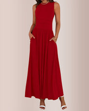 Sleeveless Ruched High-Waist Maxi Dress for Special Occasions
