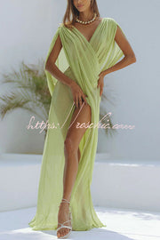 Linen Blend Ruched Shoulder Maxi Dress | Vacation Cover Up