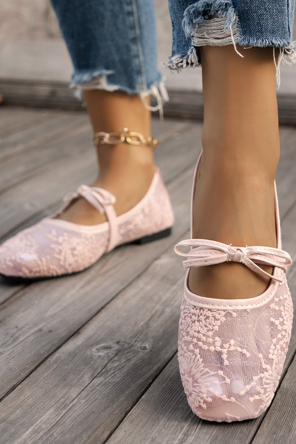 Sequined Embroidered Square-Toe Flat Shoes
