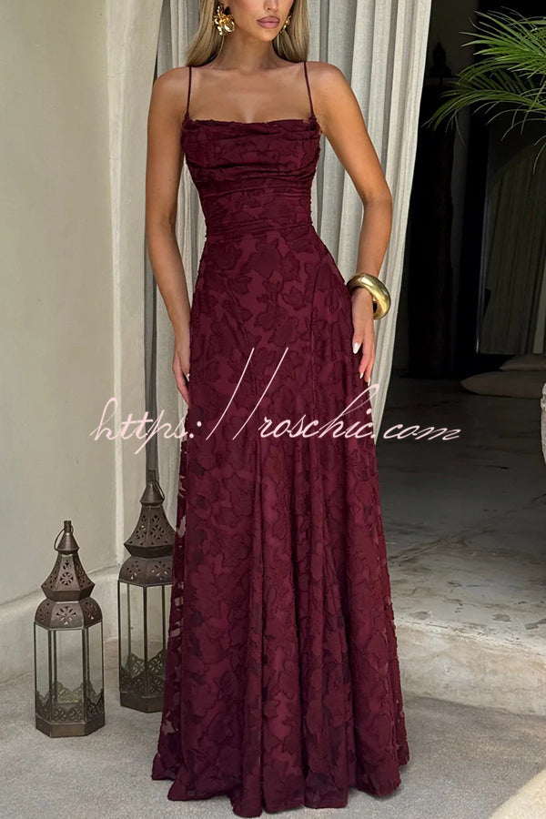 Floral Burnout Jersey Cowl Neck Lace-Up Maxi Dress