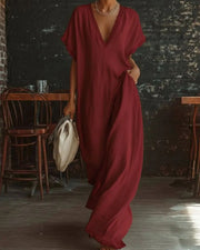 Lace-Trim Linen Cotton Maxi Dress