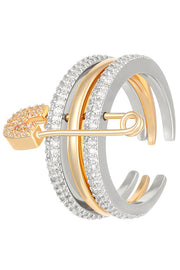 Three-Color Geometric Open Ring with Detachable Brooch Pin
