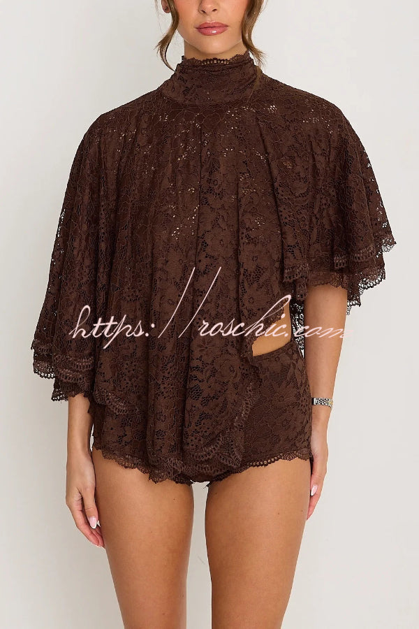Lace Openwork Batwing Top & Slim Shorts Set – Vacation