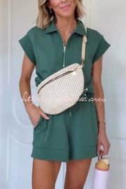 Buttery-Soft Half-Zip Short Sleeve Top and Shorts Set