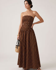 Vintage Polka Dot Strapless Ruffle Maxi Dress
