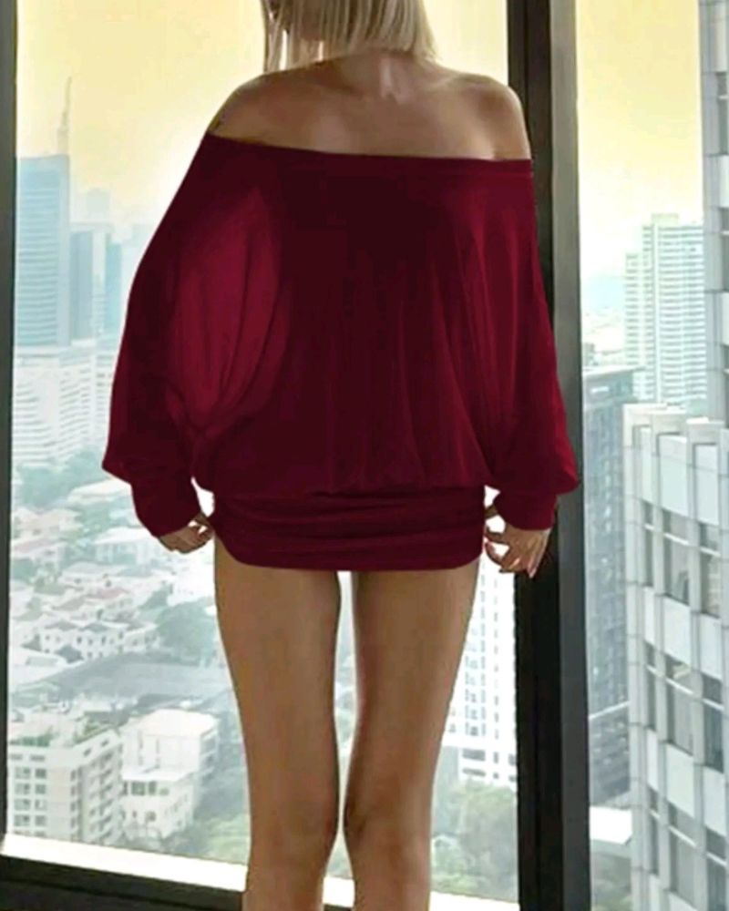 Off-Shoulder Dolman Sleeve Mini Dress
