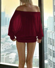 Off-Shoulder Dolman Sleeve Mini Dress