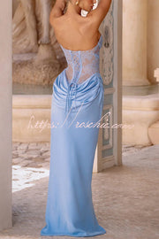 Floral Lace Strapless Maxi Dress with Lace-Up Back