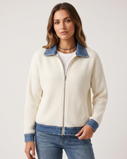 Knit-Paneled Denim Shirt Jacket