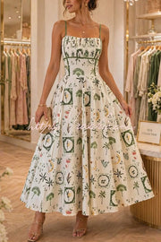 Printed Sleeveless Pleated Waist Maxi Dress for Vacation