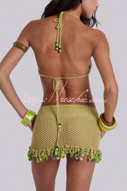Openwork Knit Halter Neck Mini Dress – Slim Fit Cover-up