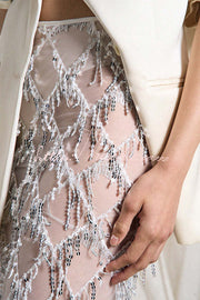 Jupe midi à pampilles en maille à sequins – Style fête et vacances