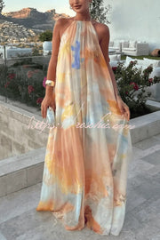 Robe longue dos nu tie-dye à col licou – Coupe ample pour les vacances