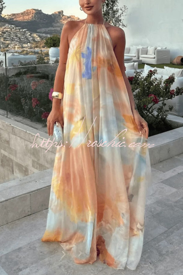 Tie-Dye Halter Neck Backless Maxi Dress – Loose Vacation Fit