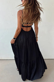 Leather Patchwork Sleeveless Maxi Dress – Vacation Style